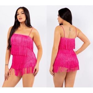 Pink Fringe Mini Dress